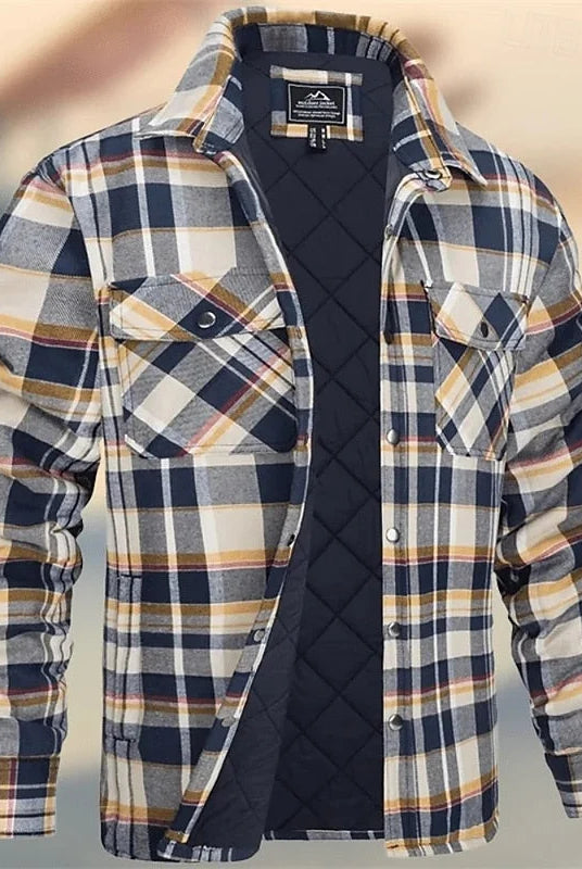 Men's Quilted Plaid Shirt Jacket with Chest Pockets 2