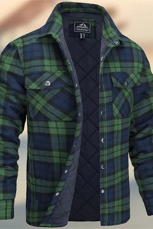 Men's Quilted Plaid Shirt Jacket with Chest Pockets 3