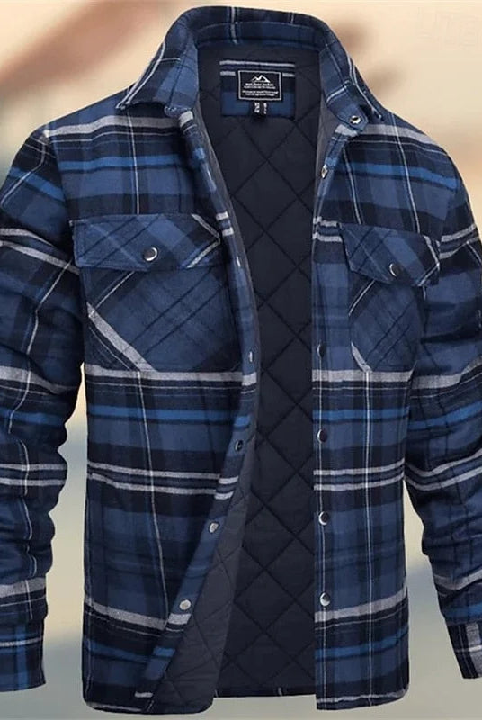 Men's Quilted Plaid Shirt Jacket with Chest Pockets 4