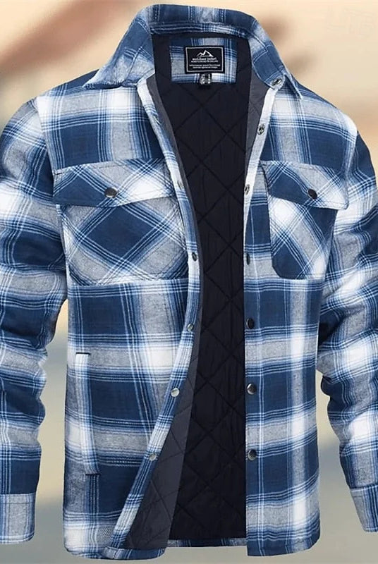 Men's Quilted Plaid Shirt Jacket with Chest Pockets 6