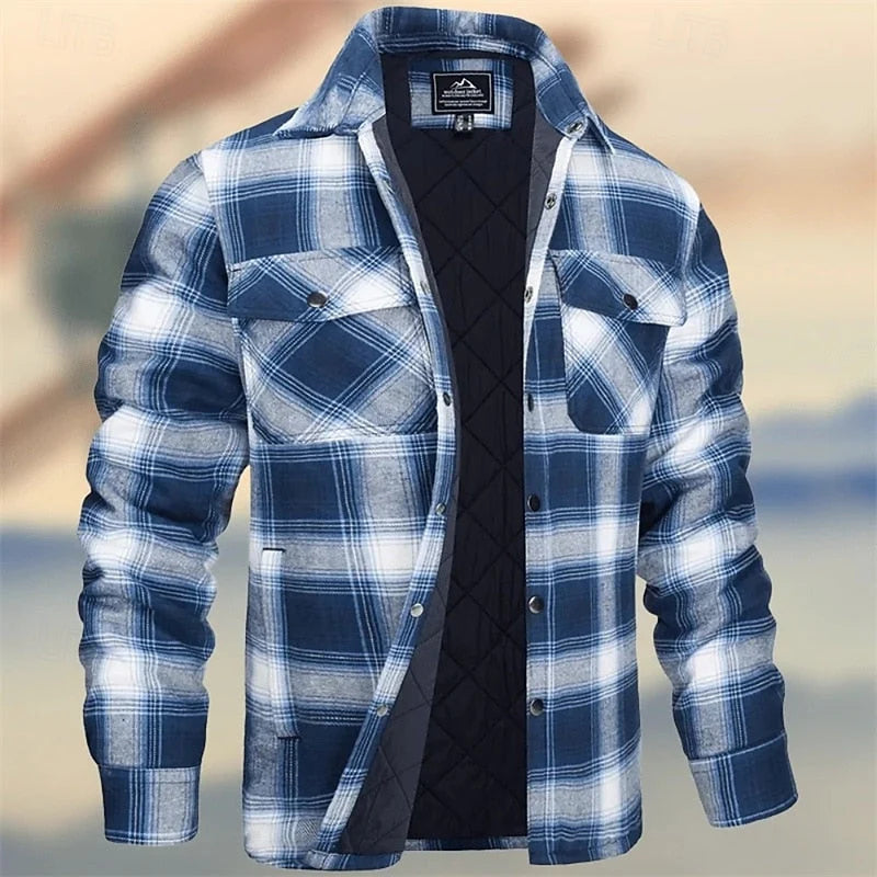 Men's Quilted Plaid Shirt Jacket with Chest Pockets 6