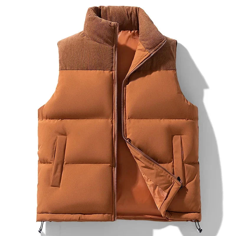 Men's Quilted Puffer Vest with High Collar and Zip Front Closure 2