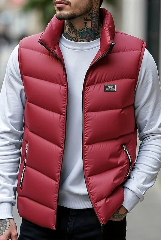Men's Quilted Puffer Vest with Stand Collar and Side Pockets 0