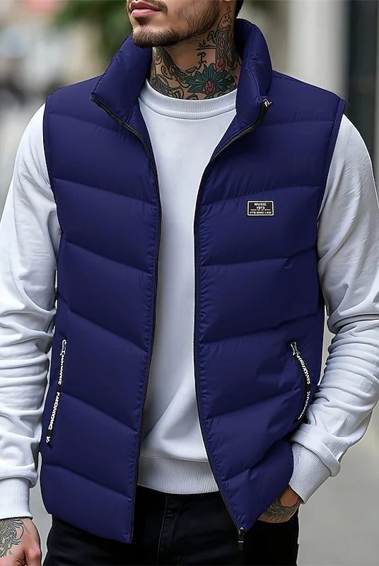 Men's Quilted Puffer Vest with Stand Collar and Side Pockets 10