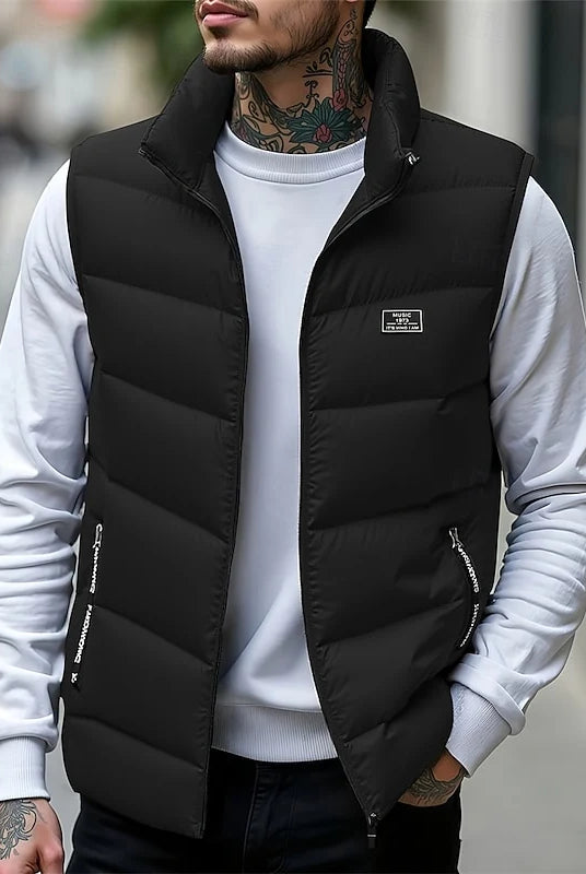 Men's Quilted Puffer Vest with Stand Collar and Side Pockets 4