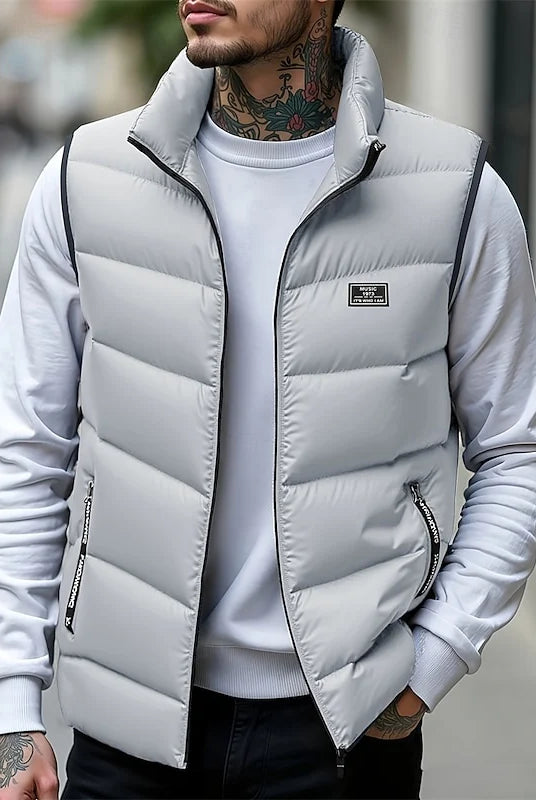 Men's Quilted Puffer Vest with Stand Collar and Side Pockets 7