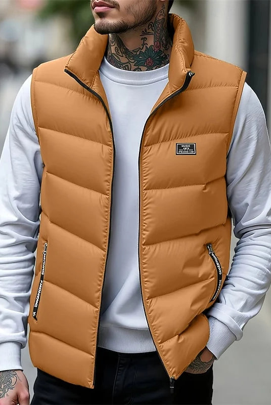 Men's Quilted Puffer Vest with Stand Collar and Side Pockets 9