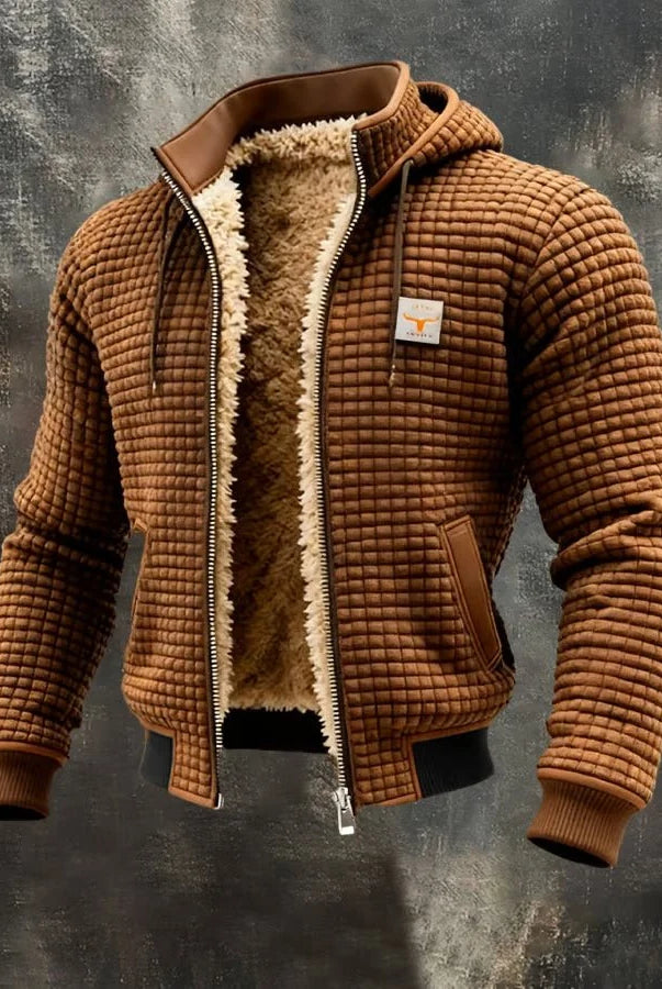 Men's Retro Outdoor Jacket with Sherpa Lining and Hood 0