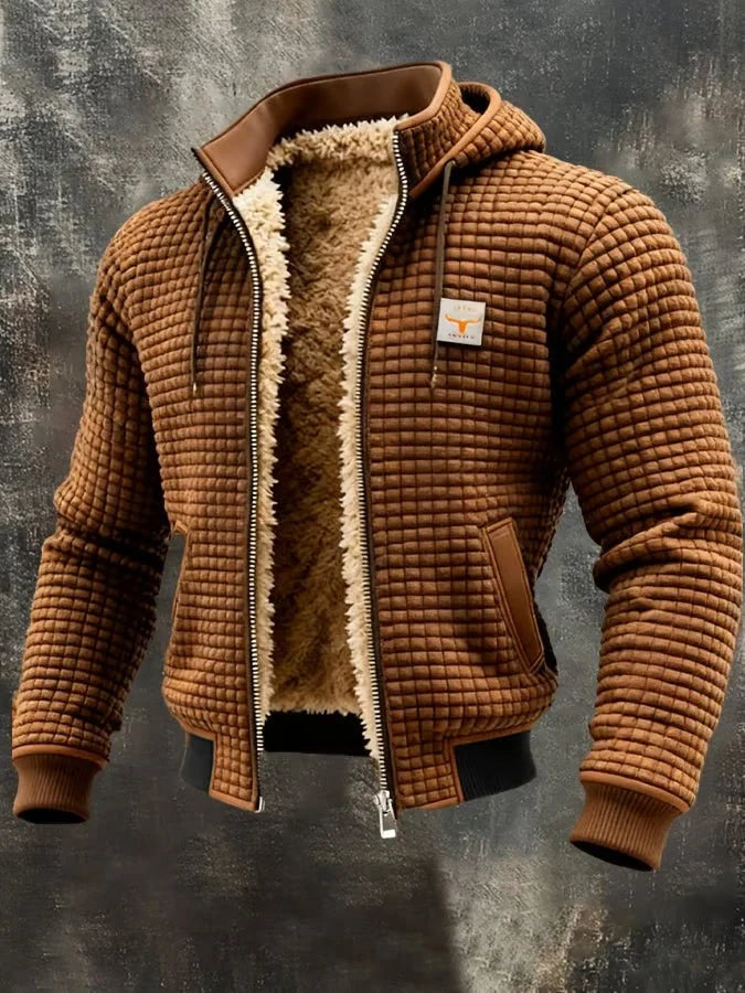 Men's Retro Outdoor Jacket with Sherpa Lining and Hood 0