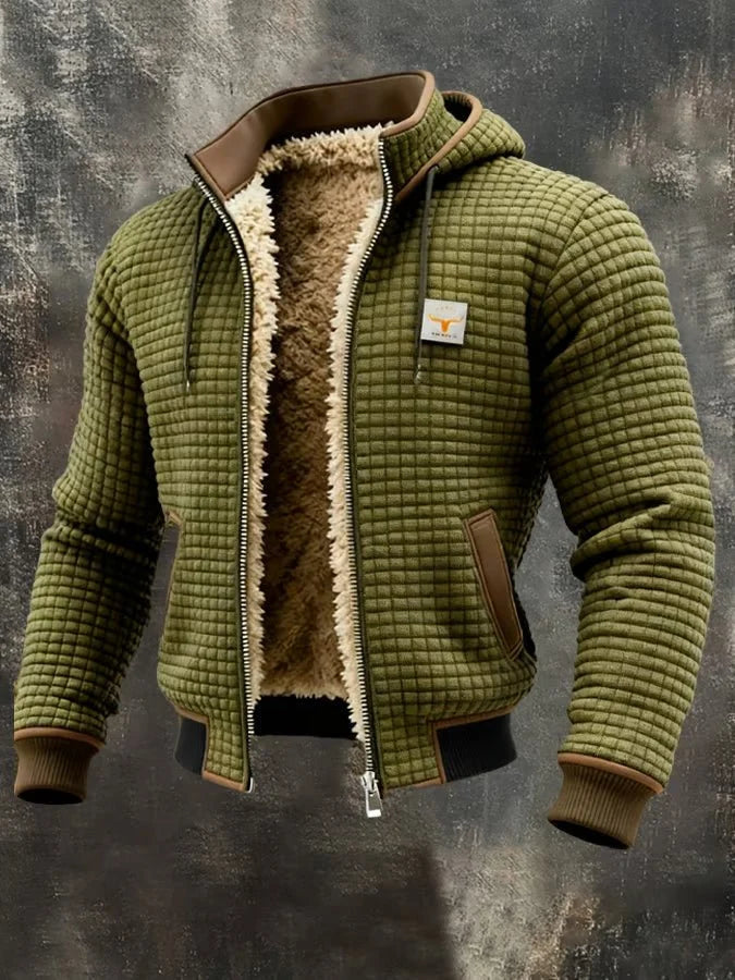Men's Retro Outdoor Jacket with Sherpa Lining and Hood 4