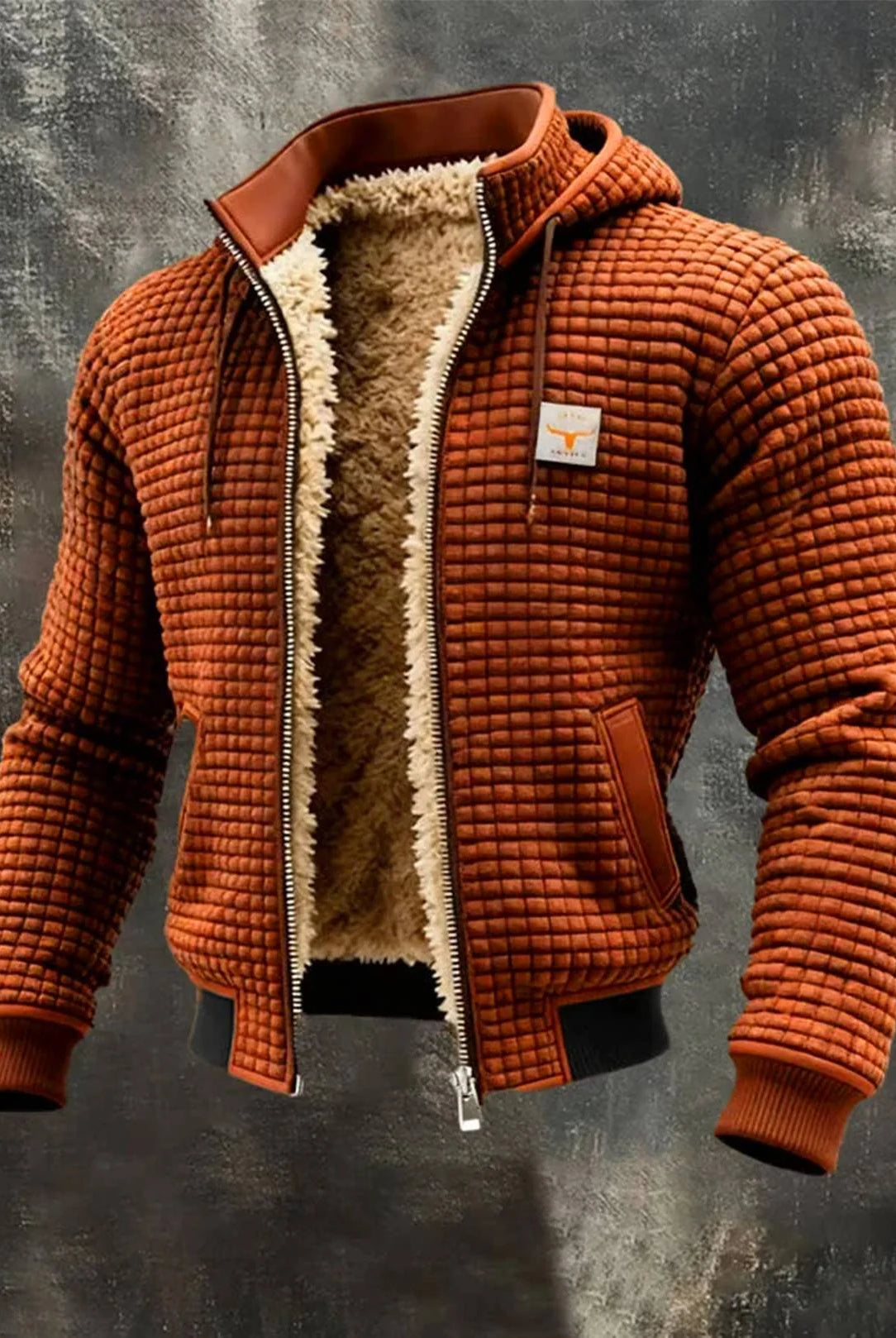 Men's Retro Outdoor Jacket with Sherpa Lining and Hood 7