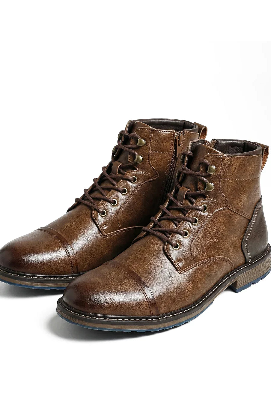 Men's Rugged Cowhide Leather Boots with Side Zipper Closure 0