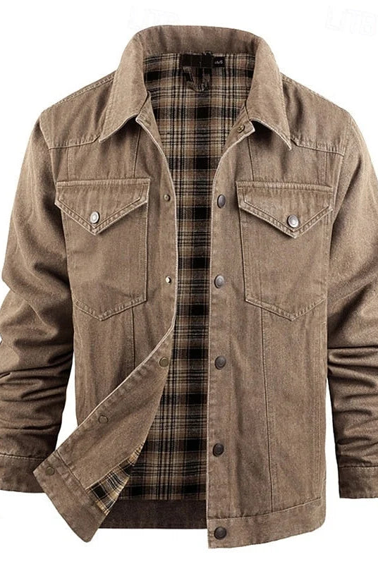 Men's Rugged Everyday Snap-Button Jacket with Soft Checked Lining 1