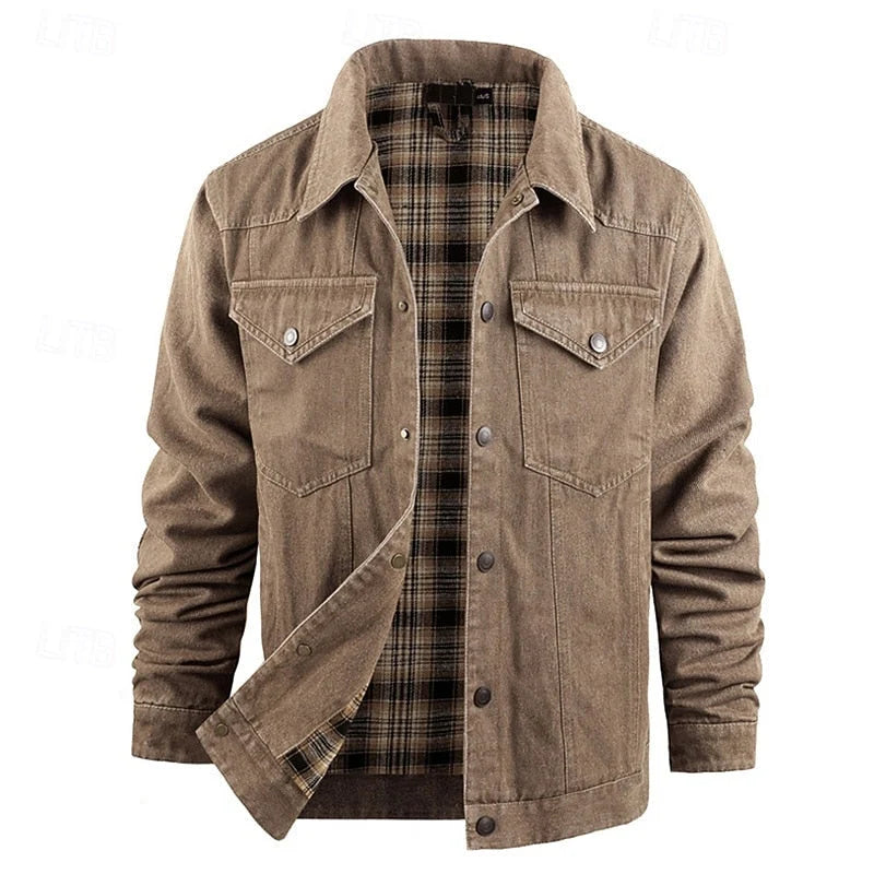 Men's Rugged Everyday Snap-Button Jacket with Soft Checked Lining 1