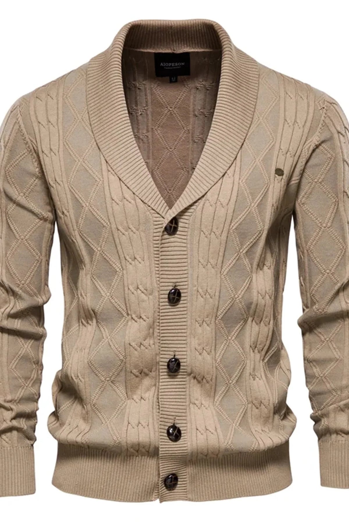 Men's Shawl Collar Button-Front Cardigan in Textured Knit 0
