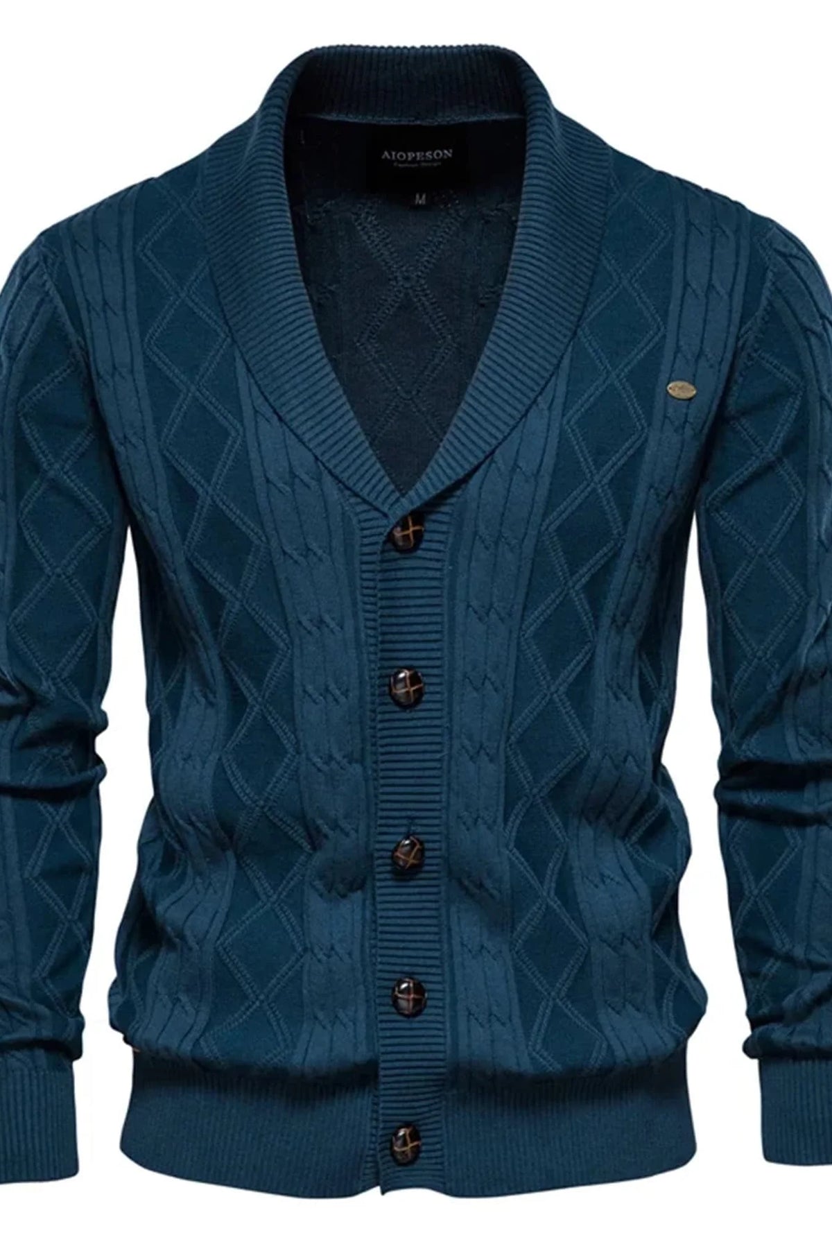 Men's Shawl Collar Button-Front Cardigan in Textured Knit 2