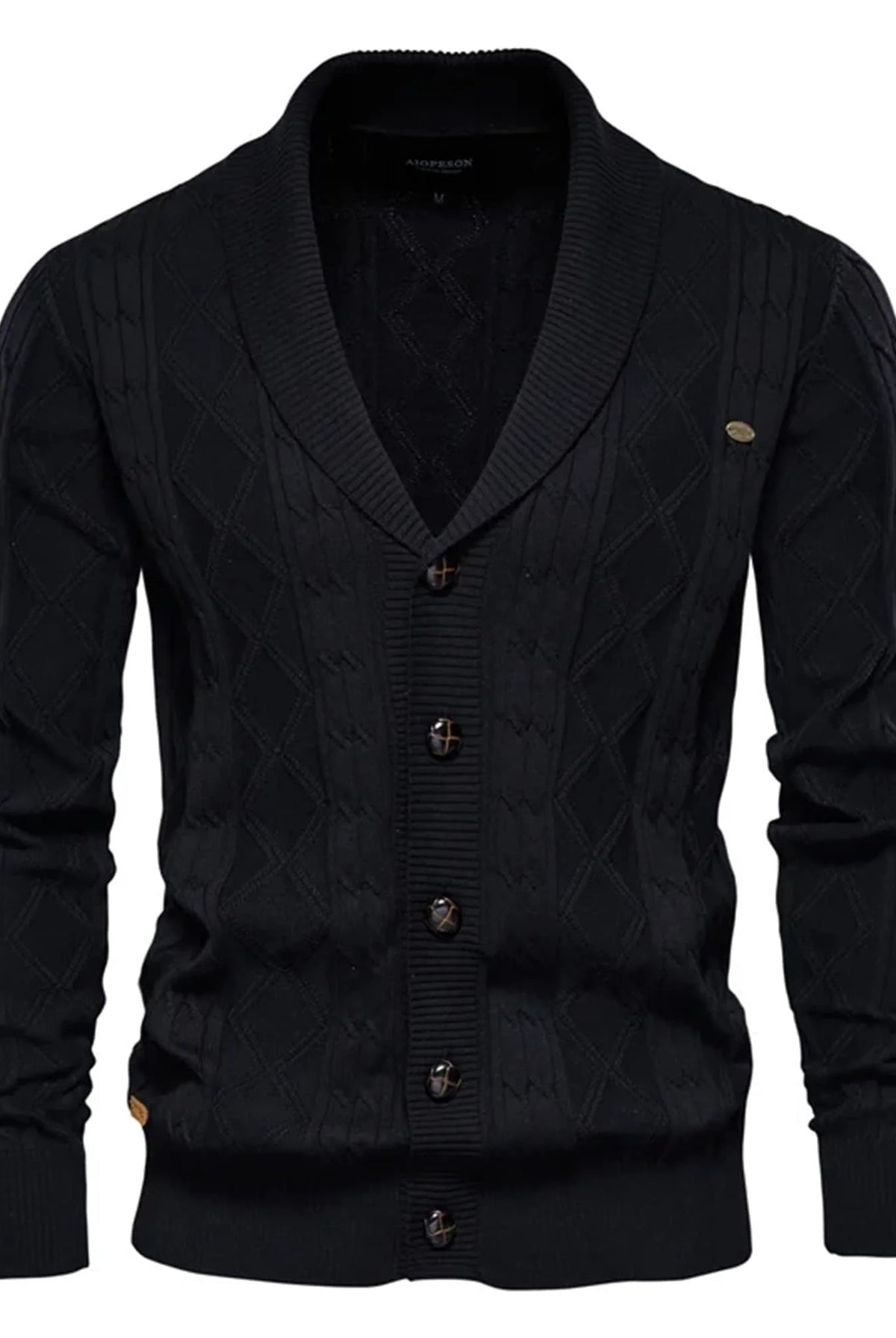 Men's Shawl Collar Button-Front Cardigan in Textured Knit 4