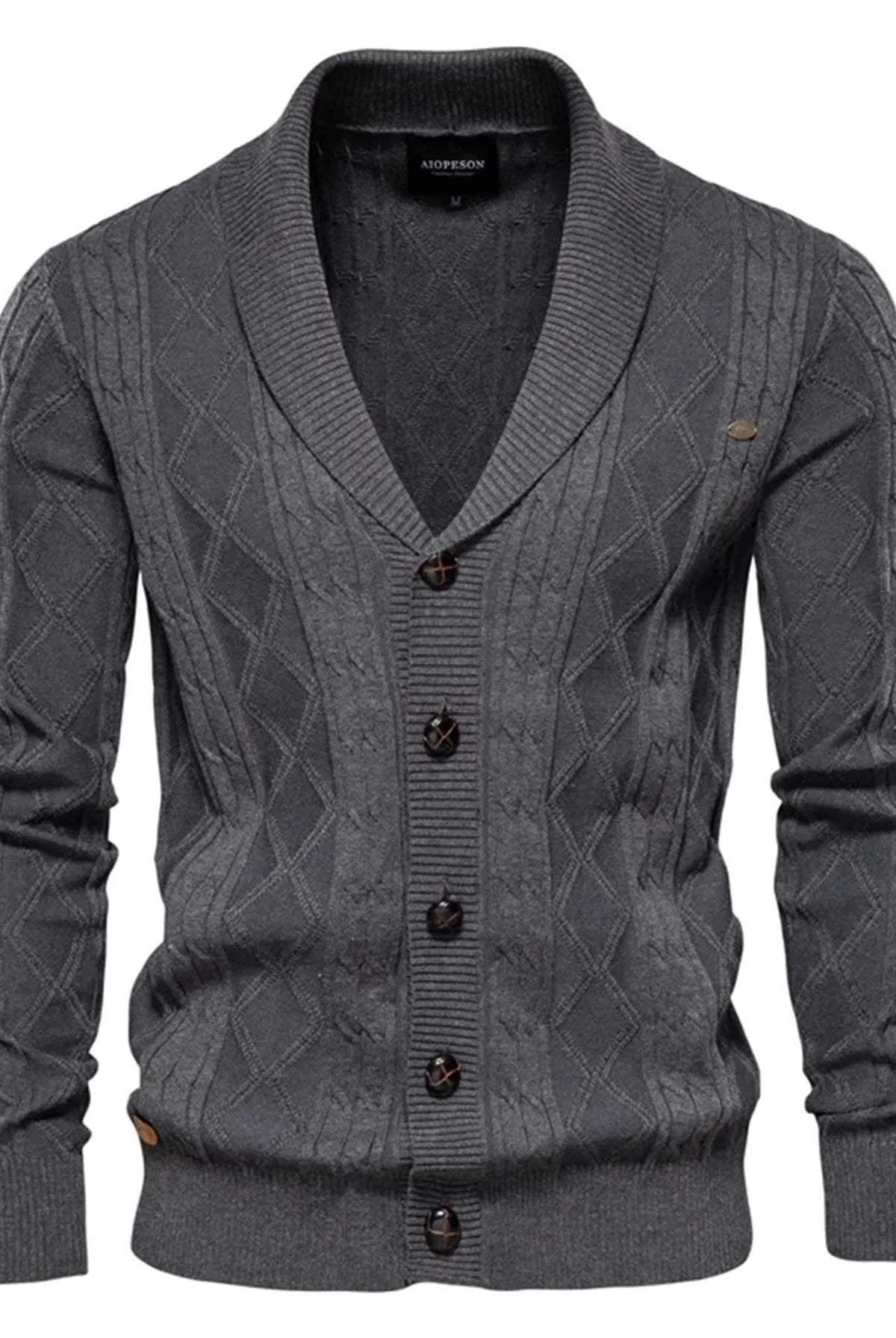 Men's Shawl Collar Button-Front Cardigan in Textured Knit 5