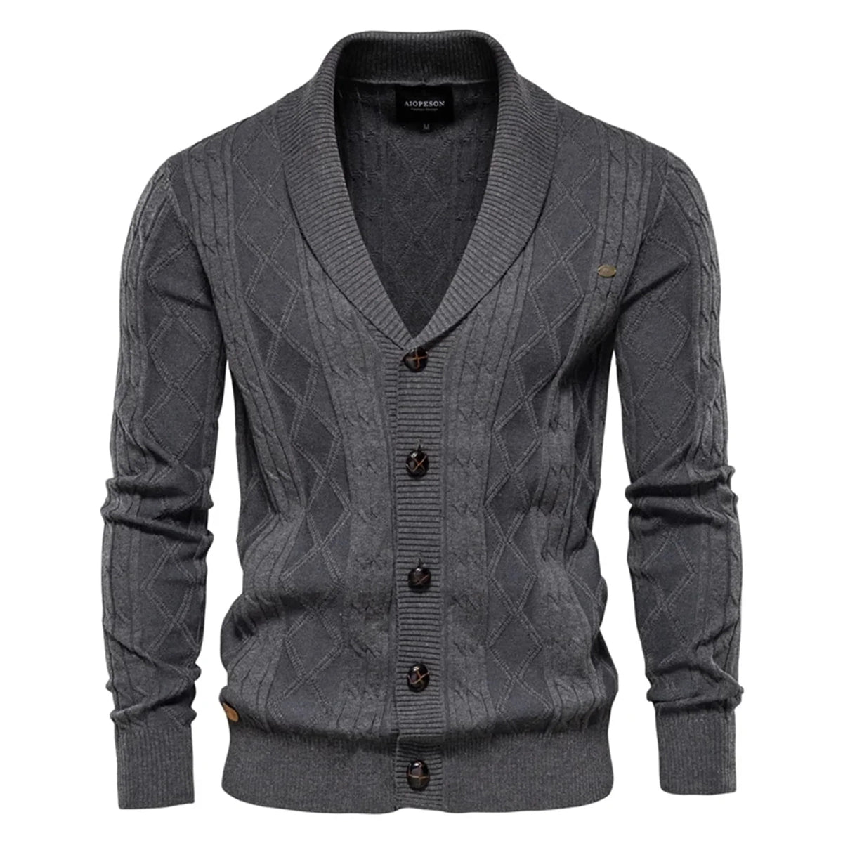 Men's Shawl Collar Button-Front Cardigan in Textured Knit 5