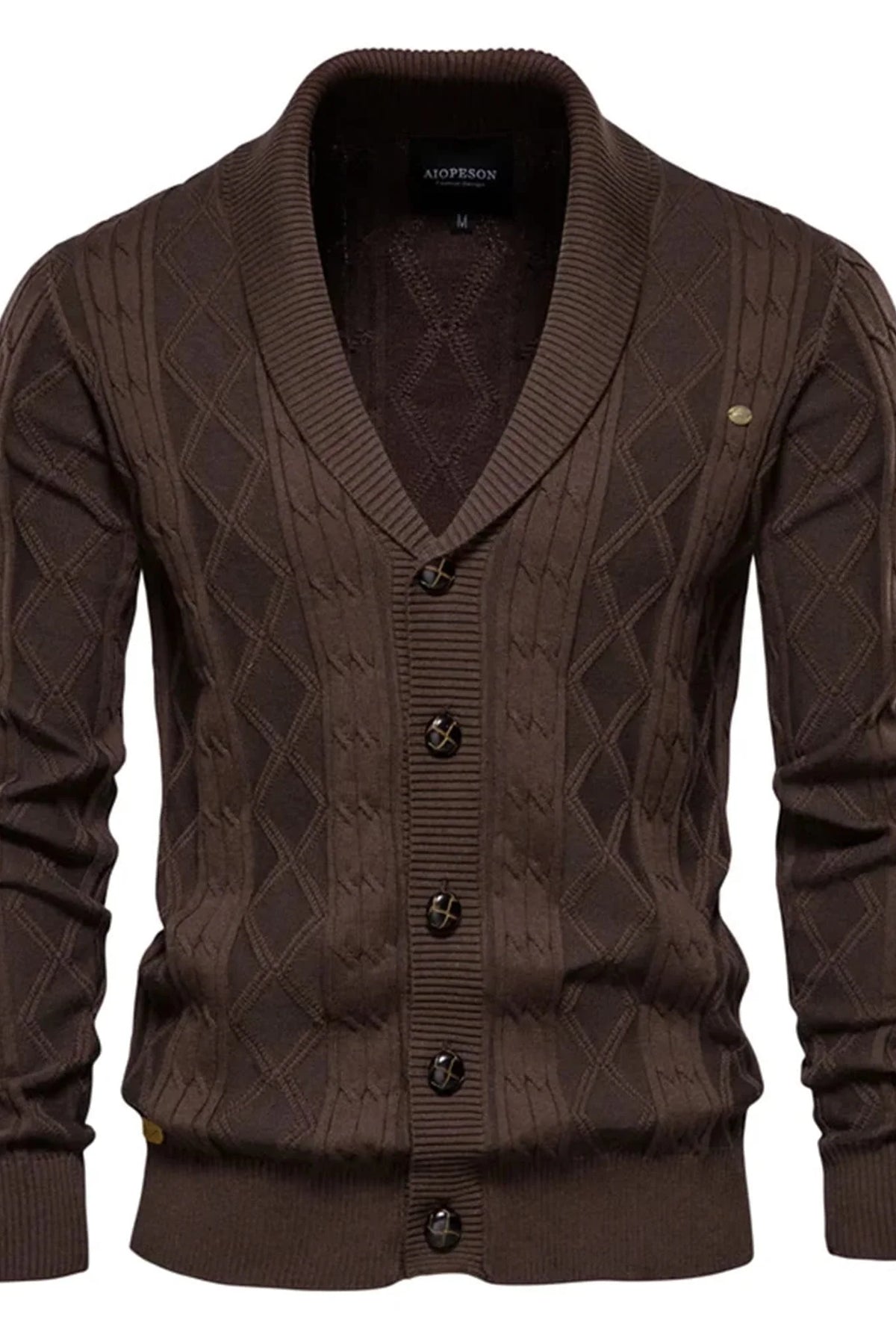 Men's Shawl Collar Button-Front Cardigan in Textured Knit 6