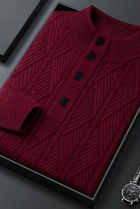 Men's Shawl Collar Knit Sweater with Ribbed Cuffs 0