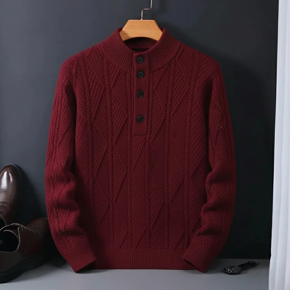 Men's Shawl Collar Knit Sweater with Ribbed Cuffs 1