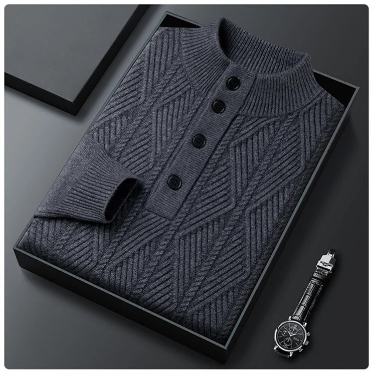 Men's Shawl Collar Knit Sweater with Ribbed Cuffs 12