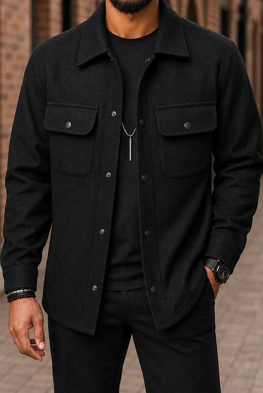 Men's Shirt Jacket with Snap Front and Flap Pockets 0