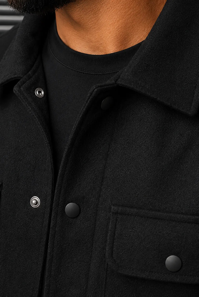 Men's Shirt Jacket with Snap Front and Flap Pockets 1