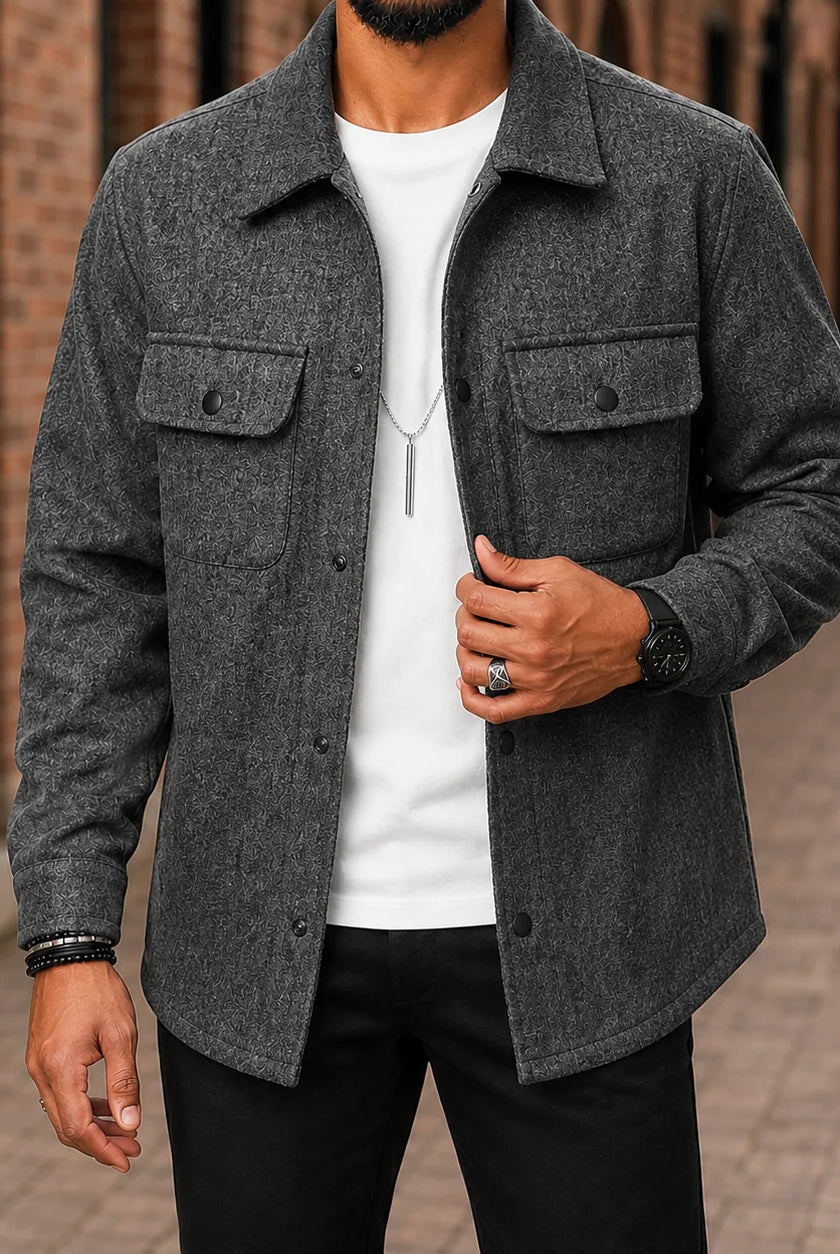 Men's Shirt Jacket with Snap Front and Flap Pockets 2