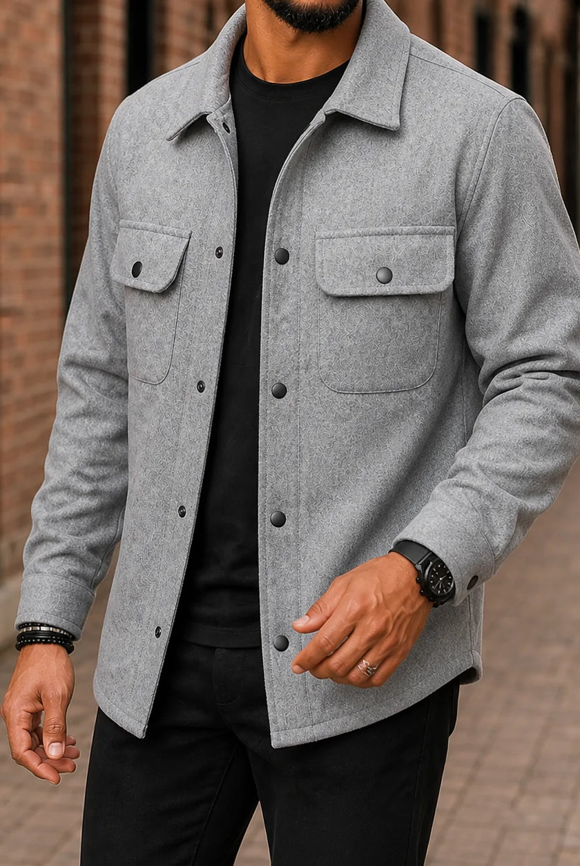 Men's Shirt Jacket with Snap Front and Flap Pockets 3