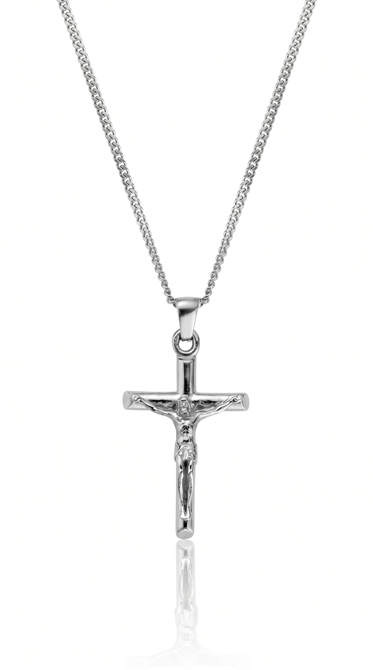 Men's Silver Cross Necklace with Premium Stainless Steel Chain 0