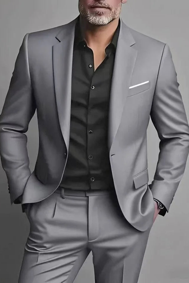 Men's Slim-Fit Two-Piece Suit with Single-Breasted Blazer and Tailored Trousers 0
