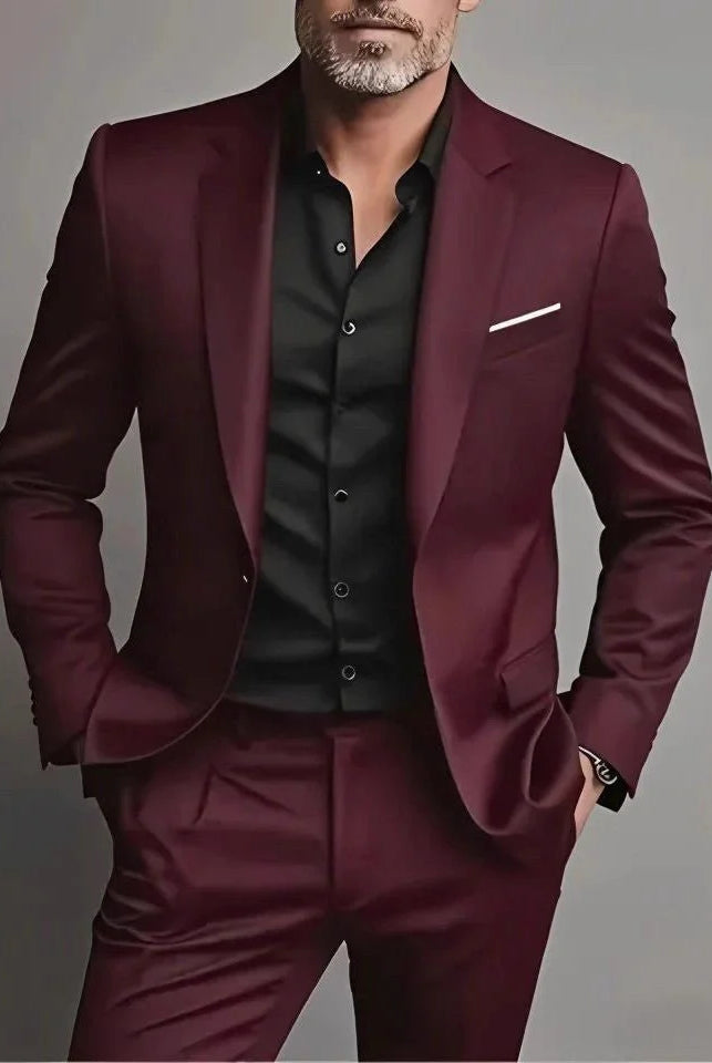 Men's Slim-Fit Two-Piece Suit with Single-Breasted Blazer and Tailored Trousers 1