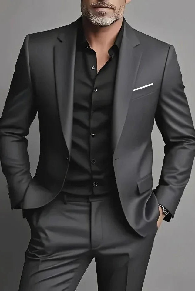 Men's Slim-Fit Two-Piece Suit with Single-Breasted Blazer and Tailored Trousers 2
