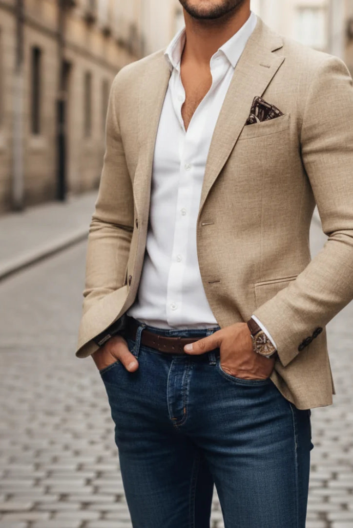 Men's Slim-Fit Woven Blazer Jacket with Single-Button Closure and Two Front Pockets 4