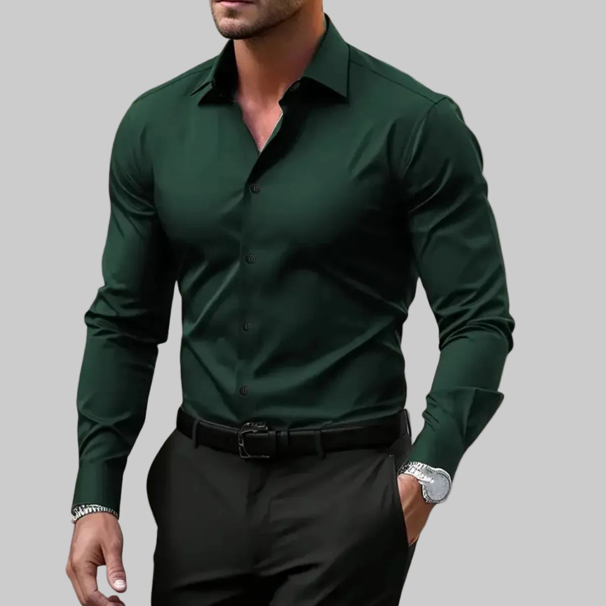 Men's Slim Fit Button-Front Shirt with Notched Collar 1