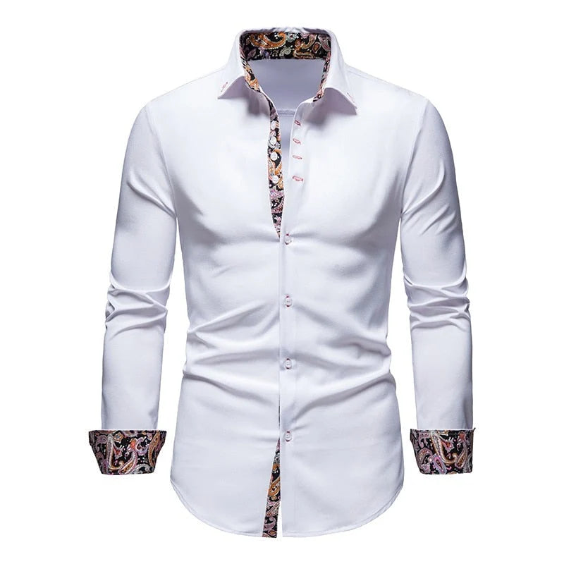 Men's Slim Fit Cotton Dress Shirt with Paisley Print 3