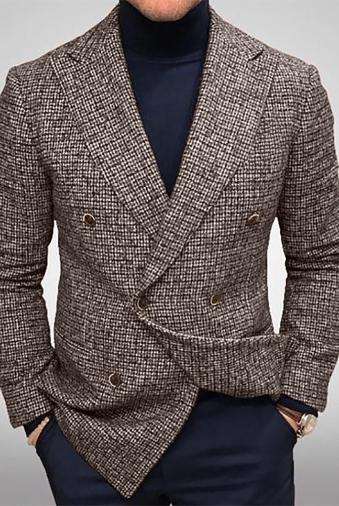 Men's Slim Fit Double-Breasted Checked Blazer Jacket 4