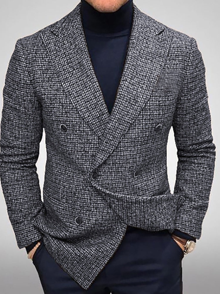 Men's Slim Fit Double-Breasted Checked Blazer Jacket 5