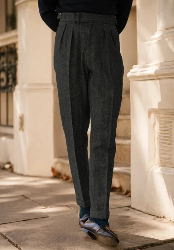 Men's Slim Fit Dress Pants with Pleated Front and Wool Blend Tweed 0