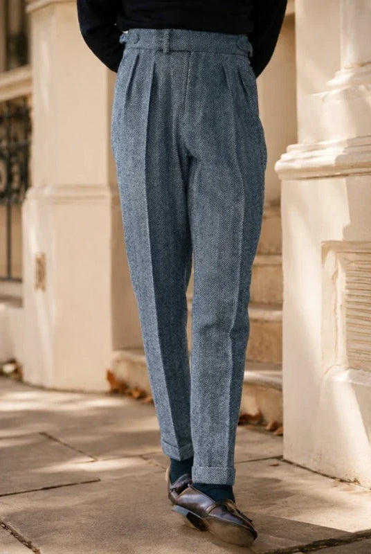 Men's Slim Fit Dress Pants with Pleated Front and Wool Blend Tweed 3