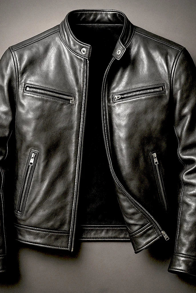 Men's Slim Fit Faux Leather Zipper Jacket with Four Pockets 1