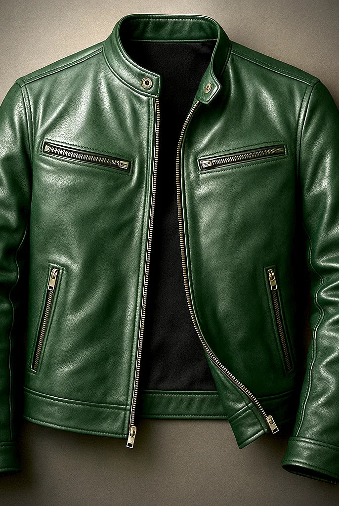 Men's Slim Fit Faux Leather Zipper Jacket with Four Pockets 2