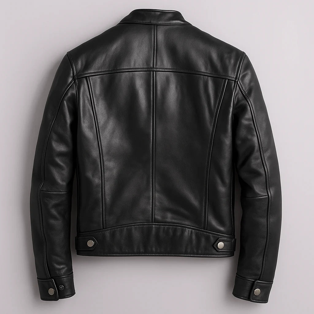 Men's Slim Fit Faux Leather Zipper Jacket with Four Pockets 3