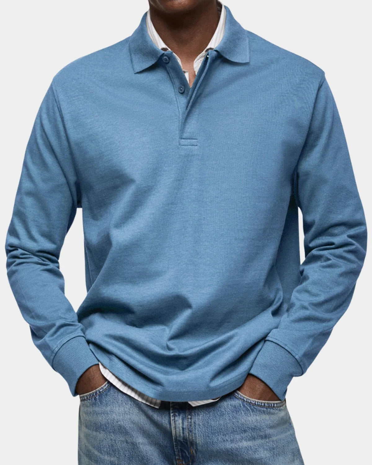 Men's Slim Fit Long Sleeve Polo Shirt with Stretch Fabric 0