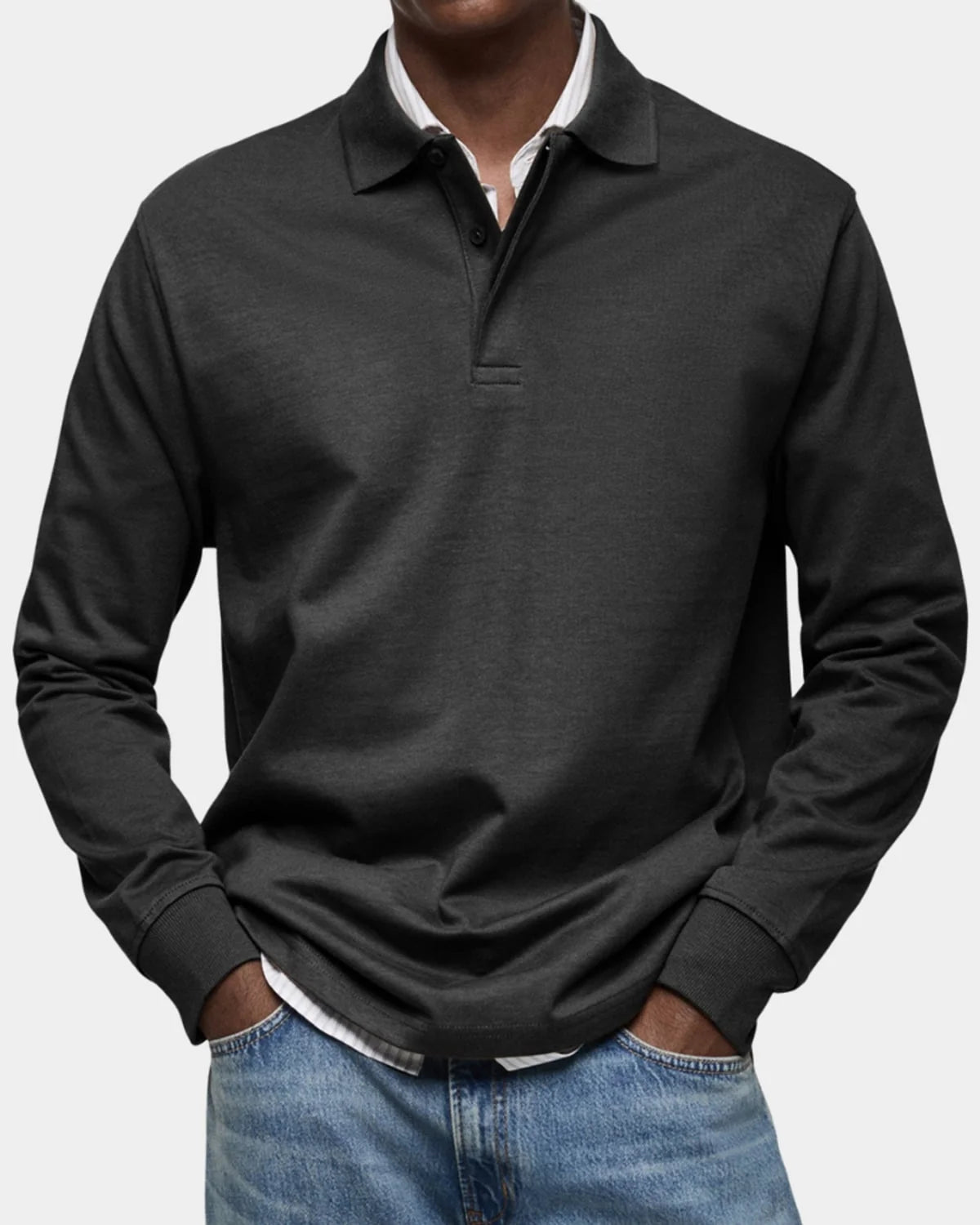 Men's Slim Fit Long Sleeve Polo Shirt with Stretch Fabric 2