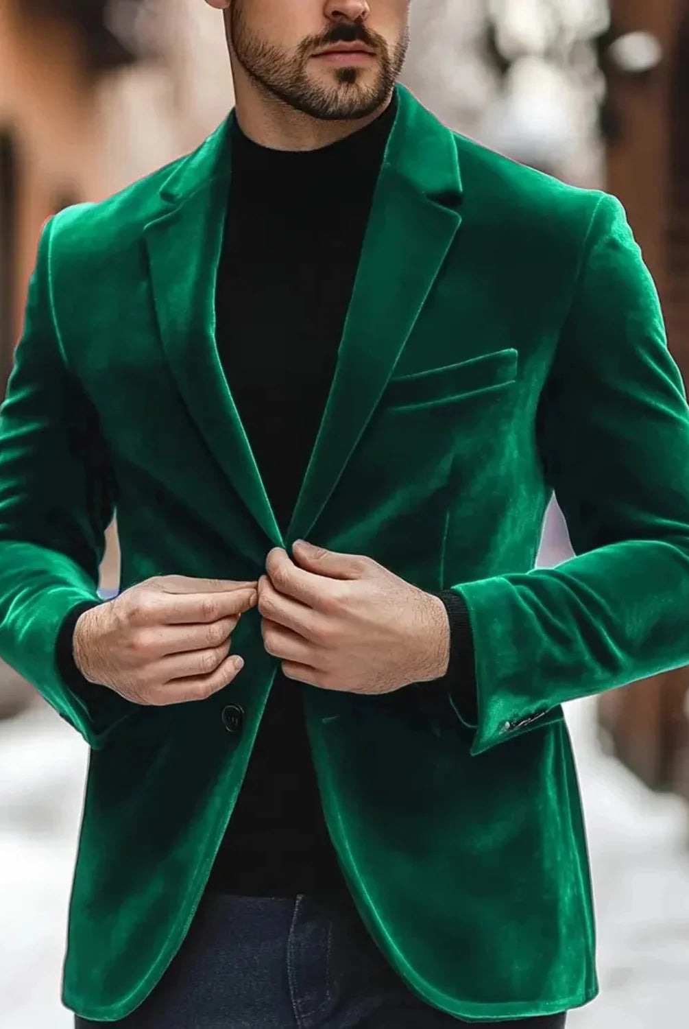 Men's Slim Fit Velvet Single-Breasted Blazer 0