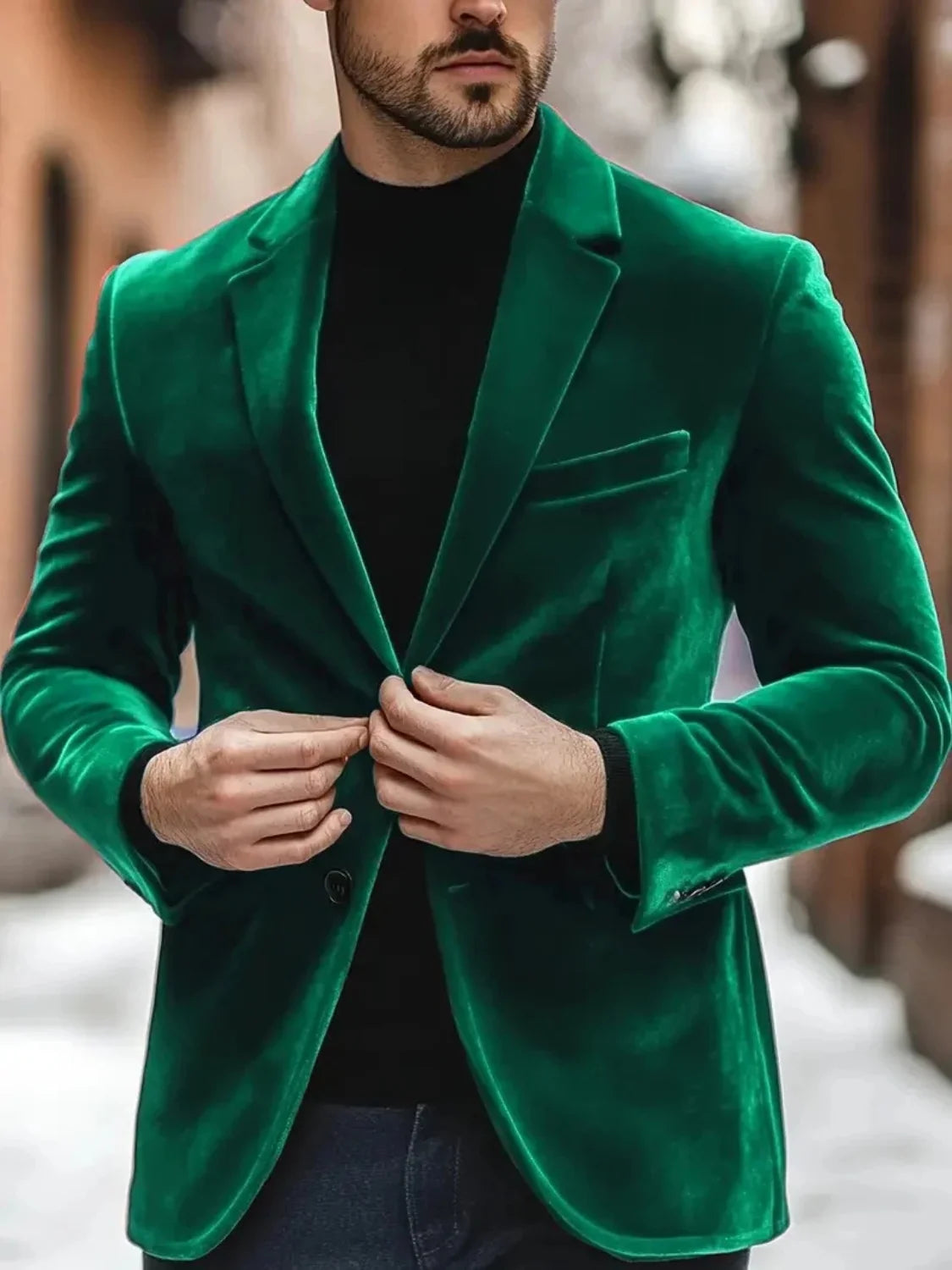 Men's Slim Fit Velvet Single-Breasted Blazer 0