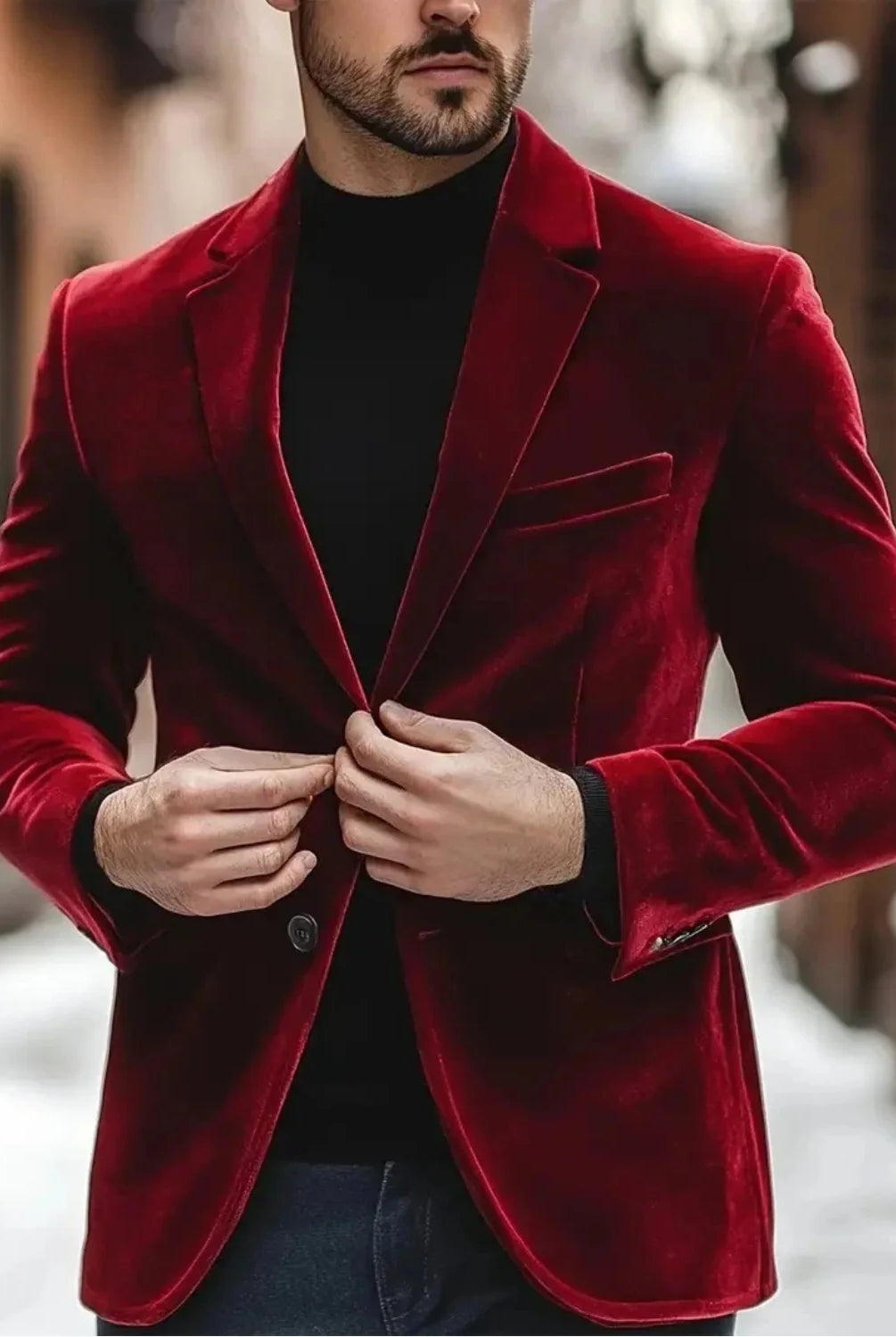 Men's Slim Fit Velvet Single-Breasted Blazer 1